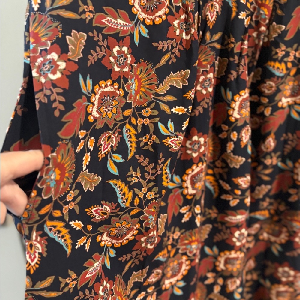 Serengeti Jacobean Floral Pintuck 3/4 Sleeve Cottagecore Romantic Dress Size L - Picture 8 of 11